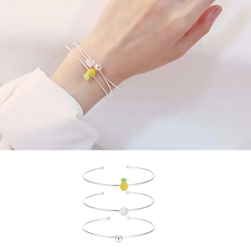 3pc-1set-Fashion-Silver-Pineapple-Rhinestone-Open-Bracelet-Adjustable-Sweet-Geometric-Metal-Chain-Cuff-Bangles-Statement(1)