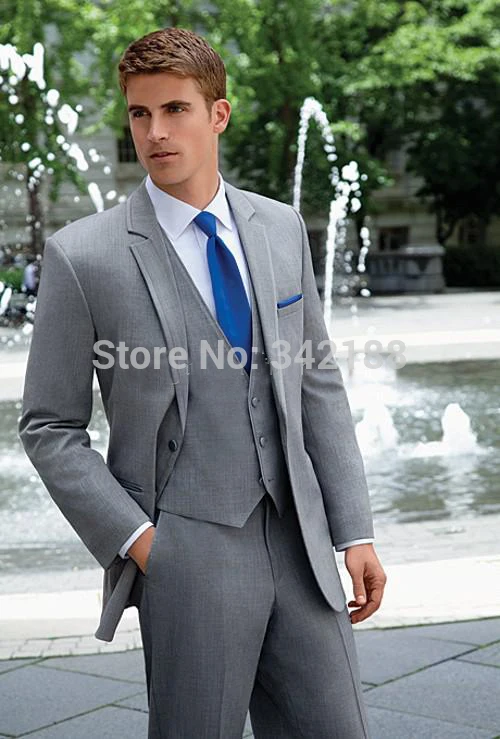 FREE shipping/Custom Made Two Buttons Light Grey Groom Tuxedos Notch Lapel Best Man Groomsman Men Wedding Suits/best man suitswe