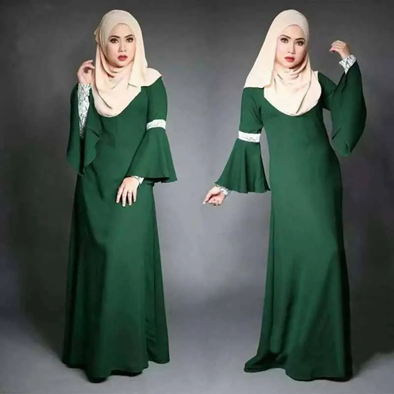 Новый мусульманский abaya платье турецкое Для женщин зеленый Костюмы модный