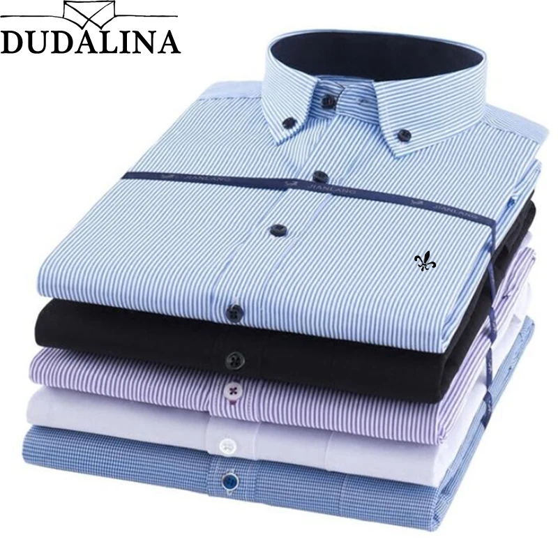 Achat Dudalina Usine Vente de haute qualité 2018 Automne plus la taille longue manches rayé hommes robe chemises 5xl Mode regular fit mâle tops