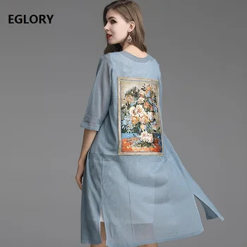 

New 2019 Spring Summer Fashion Long Cardigan Jackets Plus Size Coat Women Vintage Oil Painting Pattern Knitted Casual Sun Coats