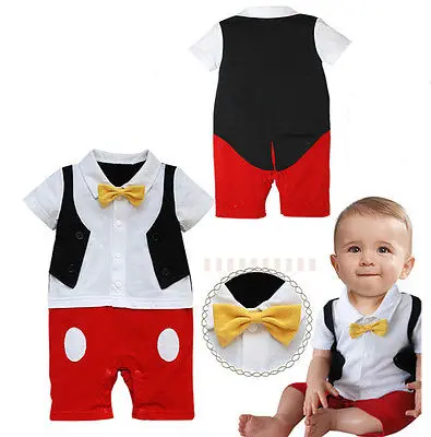 

New Newborn 3 6 9 12 18 24 Months Baby Boy Bow Ties Photo Props Rompers Outfits