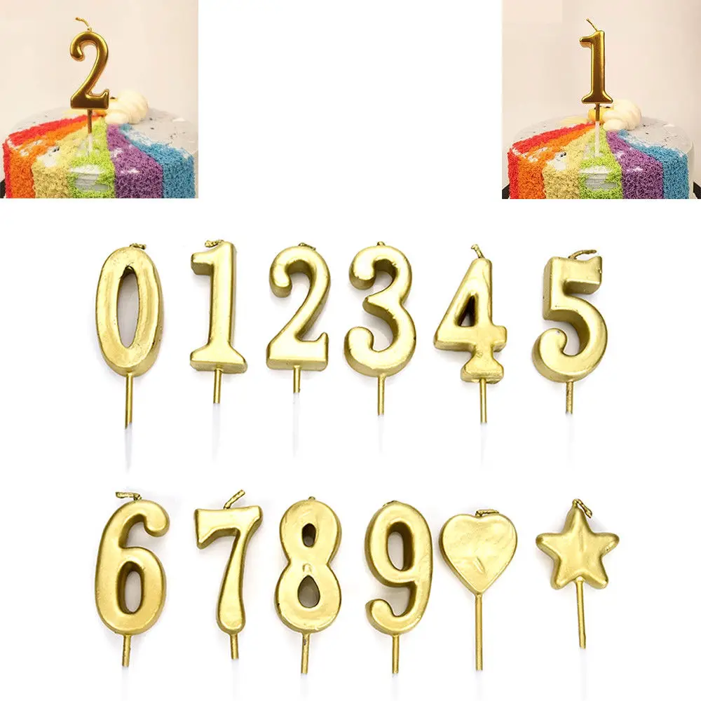 1 шт золотые свечи с цифрами 0-9 для дня рождения, свадьбы, украшения для торта, безопасные бездымные украшения