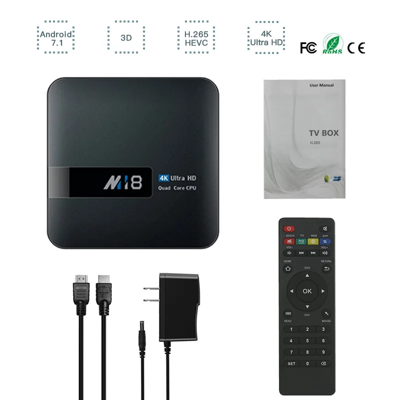 M18 Android 7,1 4 K HD; Smart TV Box S905W 64 бит четырехъядерный 1G/2G ram 8G/6G rom беспроводной wfii ключ медиаплеер 2,4G телеприставка