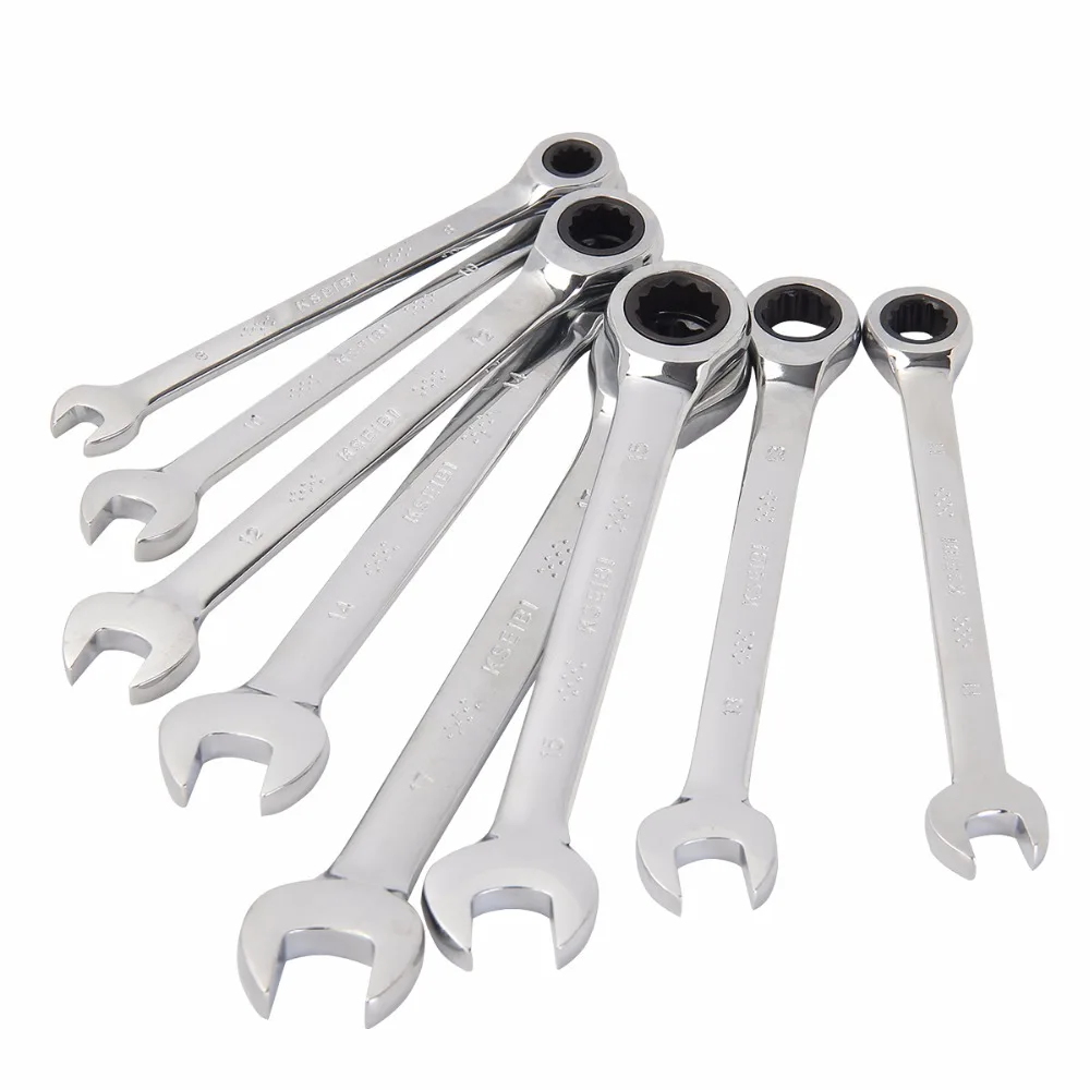 

KSEIBI 8-24m Ratcheting Combination Wrench, CRV Metric Torque Wrench - 12-point rings. 72-tooth ratchet action for rapid tighten