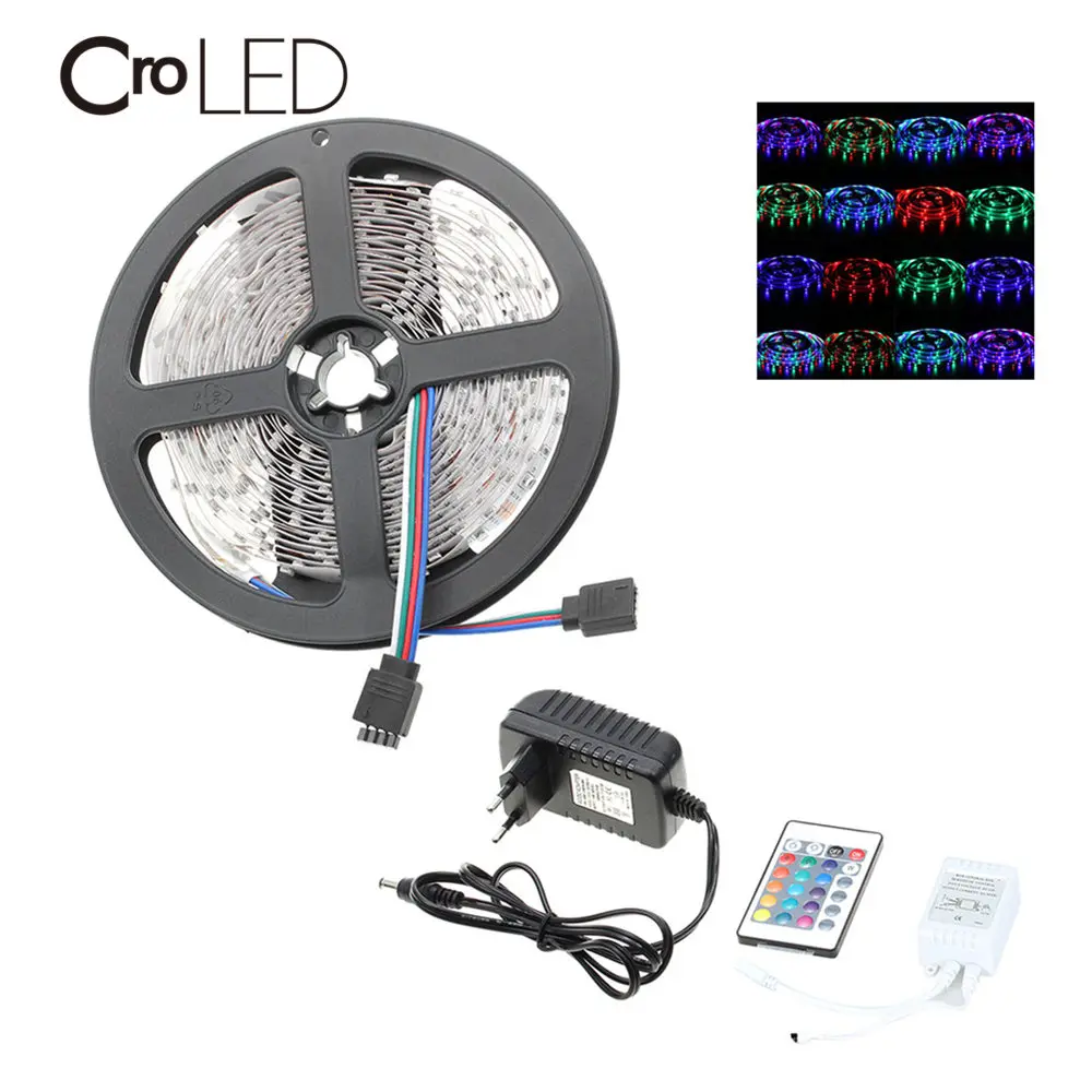 

5M 24W 3528*300 SMD Flexible Bright LED RGB Light Strip Lights 24-key Controller 2A EU/US Power Adaptor