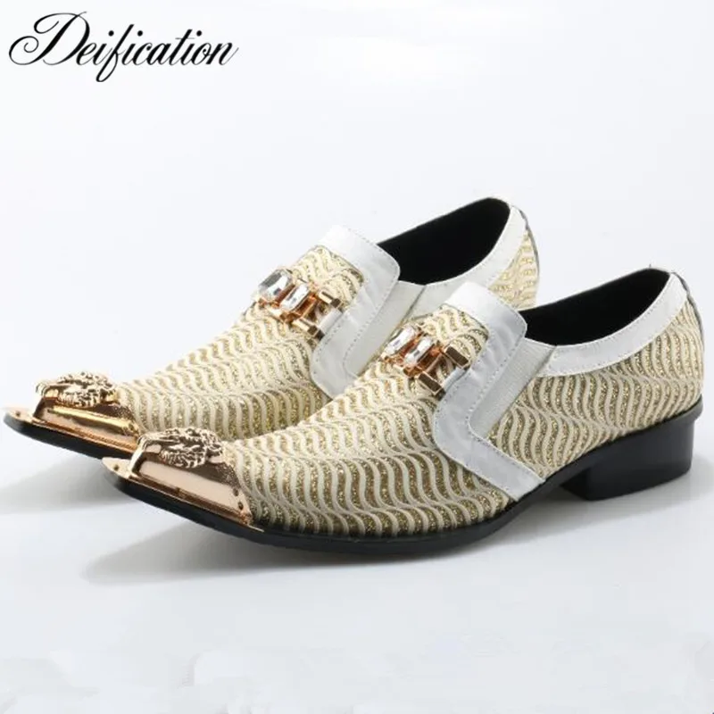 

Deification Split Leather Crystal Studded Men Dress Shoes Pointed Toe Designer Luxury Men Shoes Slip On Men Wedding Dress Shoes