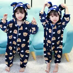 Пижамы Детская Пижама для девочек Комбинезон onesie фланели дети мальчик слиперы с капюшоном Детские пижамы Пижама зима bebe pijama малышей