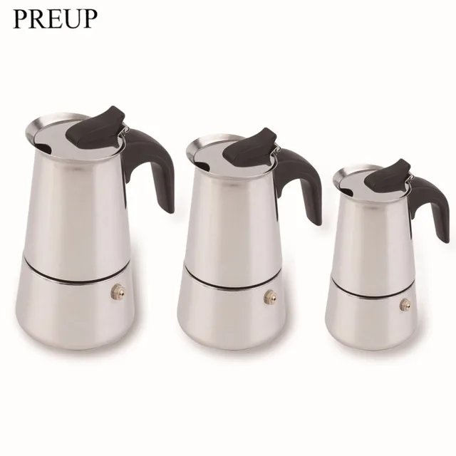 Preup Stainless Steel Moka Coffee Maker Mocha Espresso Latte Preup Stainless Steel Moka Coffee Maker Mocha Espresso Latte Stovetop Filter Pot Percolator Tools 100ml