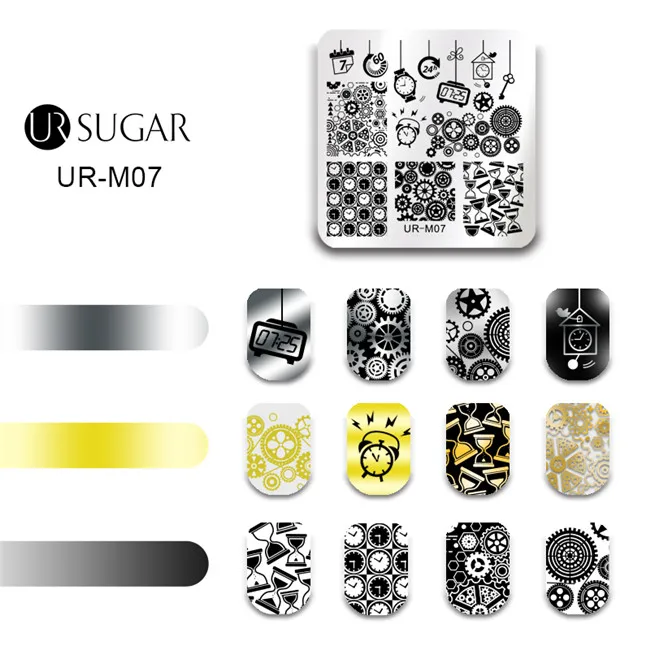 Ur Sugar ногтей штамповки пластины прямоугольные квадратные Круглые Цветочные животные в полоску Дизайн ногтей штамп шаблон изображение печать пластины - Цвет: UR-M07