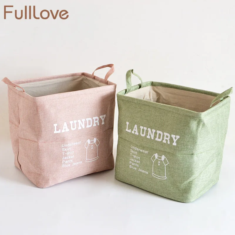 

FullLove Folding Laundry Basket Letter Printed Pink Toys Cotton Case with Handles Clothes Cosmetics Bucket Square Storage Basket