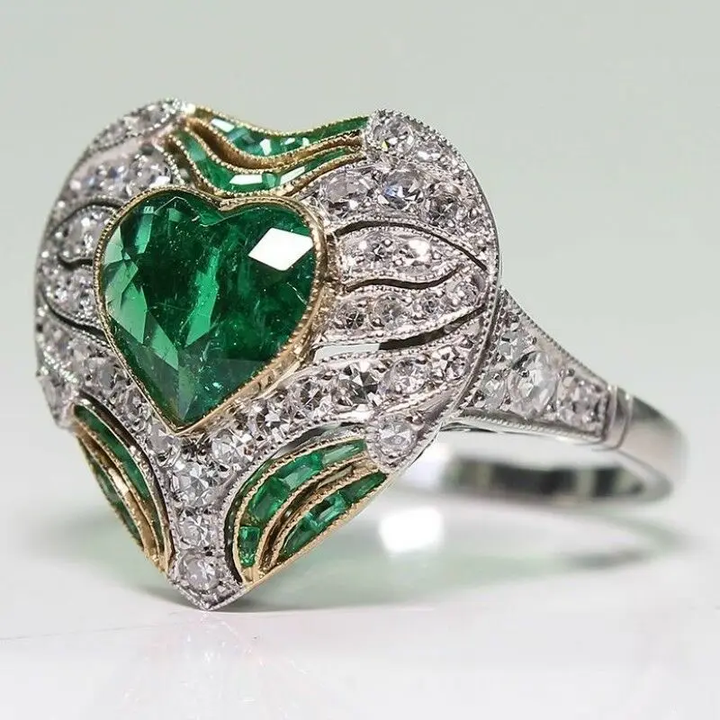 

Topaz Heart Size Ring Huge Men Emerald White Silver Jewelry 6-10 Women