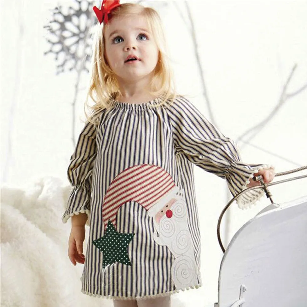 TELOTUNY Санта в полоску одежда для малышей Штаны для девочек с рождественским изображением платье принцессы Верхняя одежда no23