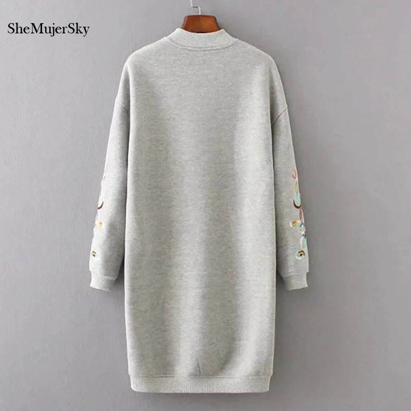  SheMujerSky Sweatshirt Women Long Hoodie Dress Embroidery Floral moleton feminino Pullover Womens 2