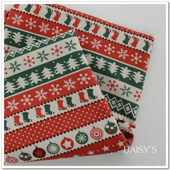 

100*150cm Printe Christmas Element Cotton Linen Fabric DIY Handmade Textile Sewing Patchwork For Bags Dress Clothes