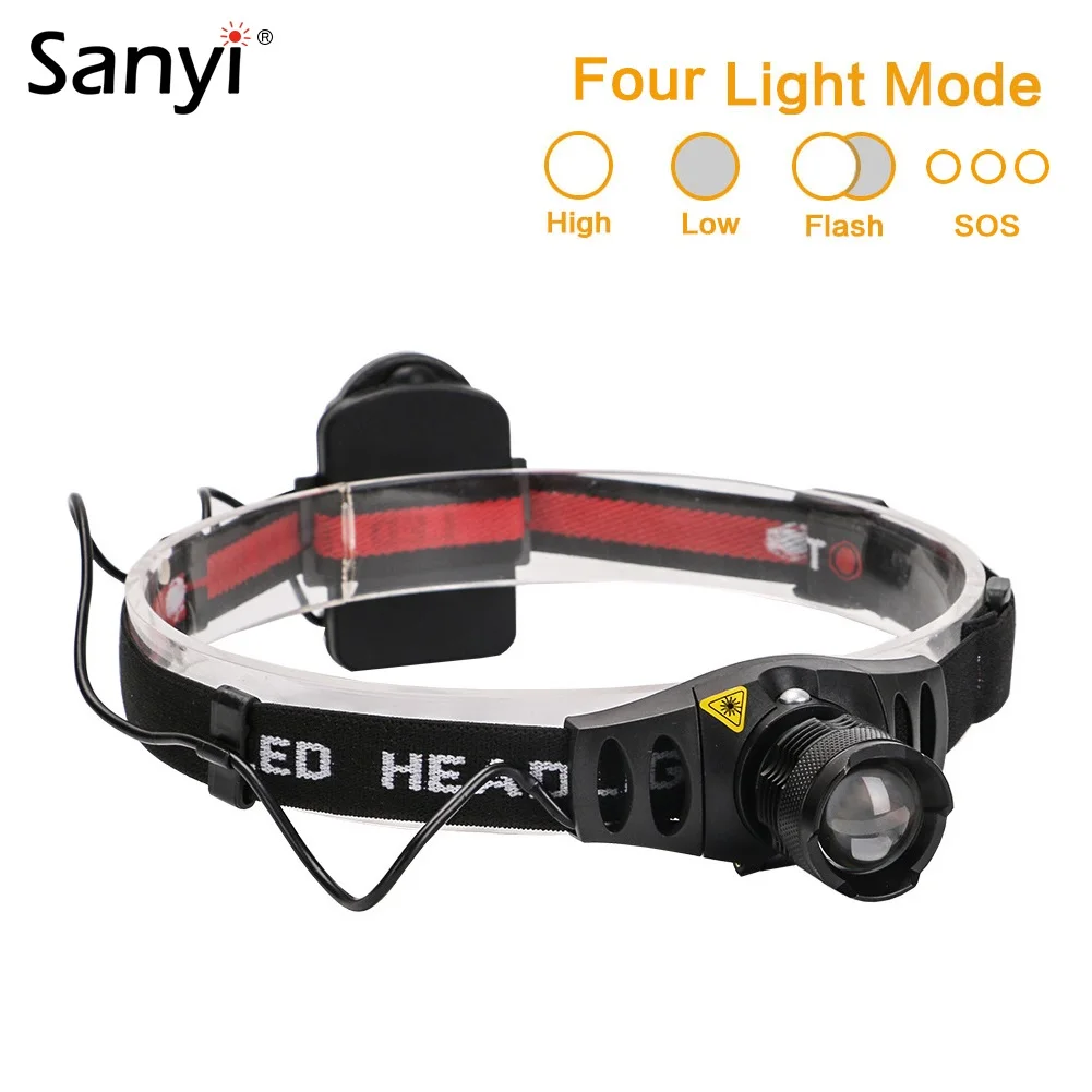 

Sanyi Mini Headlamp 4 Modes LED Zoomable Headlight Flashlight Frontal Head Lantern Torch Light For Bike Riding Camping Hunting