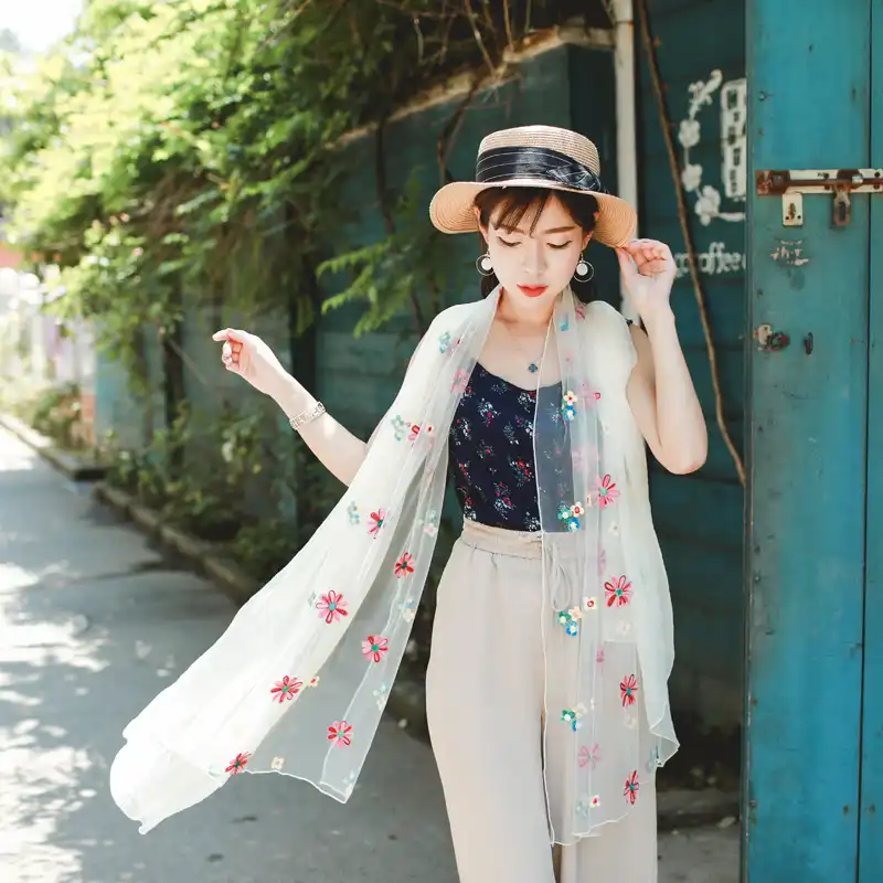 Fashion 2020 Floral Embroidery Head Bandage Summer Beach Women S Shawl Hijab Scarf Elegant Women Scarf Luxury Brand Thin Lics Aliexpress