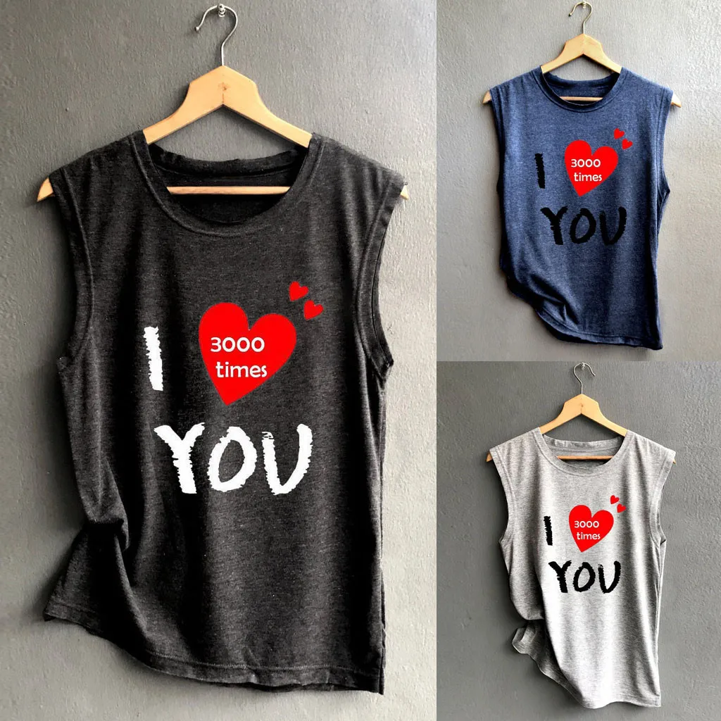 I Love You 3000 Times топ с принтом женский летний круглым вырезом безрукавка топы мягкий