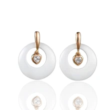 Полый круглый, белый, керамический сережки, модные золотые серьги-гвоздики с цирконием в форме сердца, роскошные керамические свадебные серьги для женщин