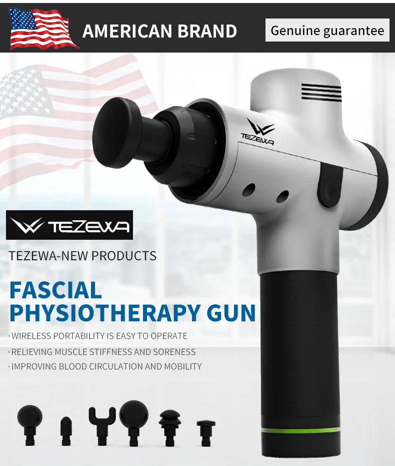 TEZEWA новые продукты бесшумный гипер-Фит массажный пистолет для расслабления тела с 6 массажными головками- по DHL или FedEx