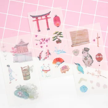 

6Sheets/Pack Creative Japanese Cherry Blossom Decoration Scrapbooking Stickers Transparent PVC Stationery Diary Stickers