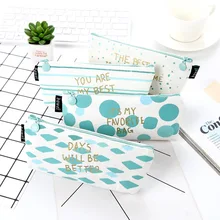 Kawaii Cute Blue Stripe Canvas Pencil Case Pen font b Bags b font font b School