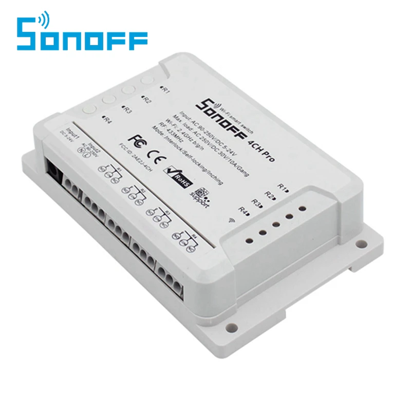 SONOFF® 4CH Pro R2 10A 2200W 2.4Ghz 433MHz RF Inching//Self-Locking//Interlock
