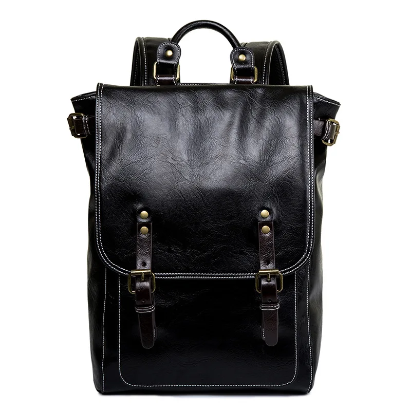 LAOKSI мужской брендовый кожаный мужской рюкзак с пряжкой на ремне, рюкзак с передним карманом, дорожная сумка, повседневный Школьный Рюкзак Для Ноутбука