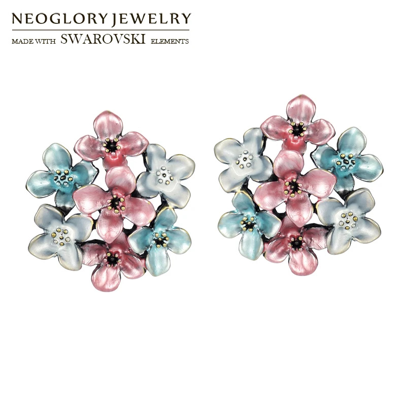 

Neoglory Enamel Stud Earrings Colorful Flower Style Elegant Stylish Spring Trendy For Party Women Jewelry Sale