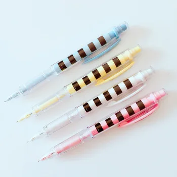 C54 4X Cute Kawaii Bee Style Striped Press Mechanical Pencil Writing School Office Supply Student Stationery Automatic Pencil
