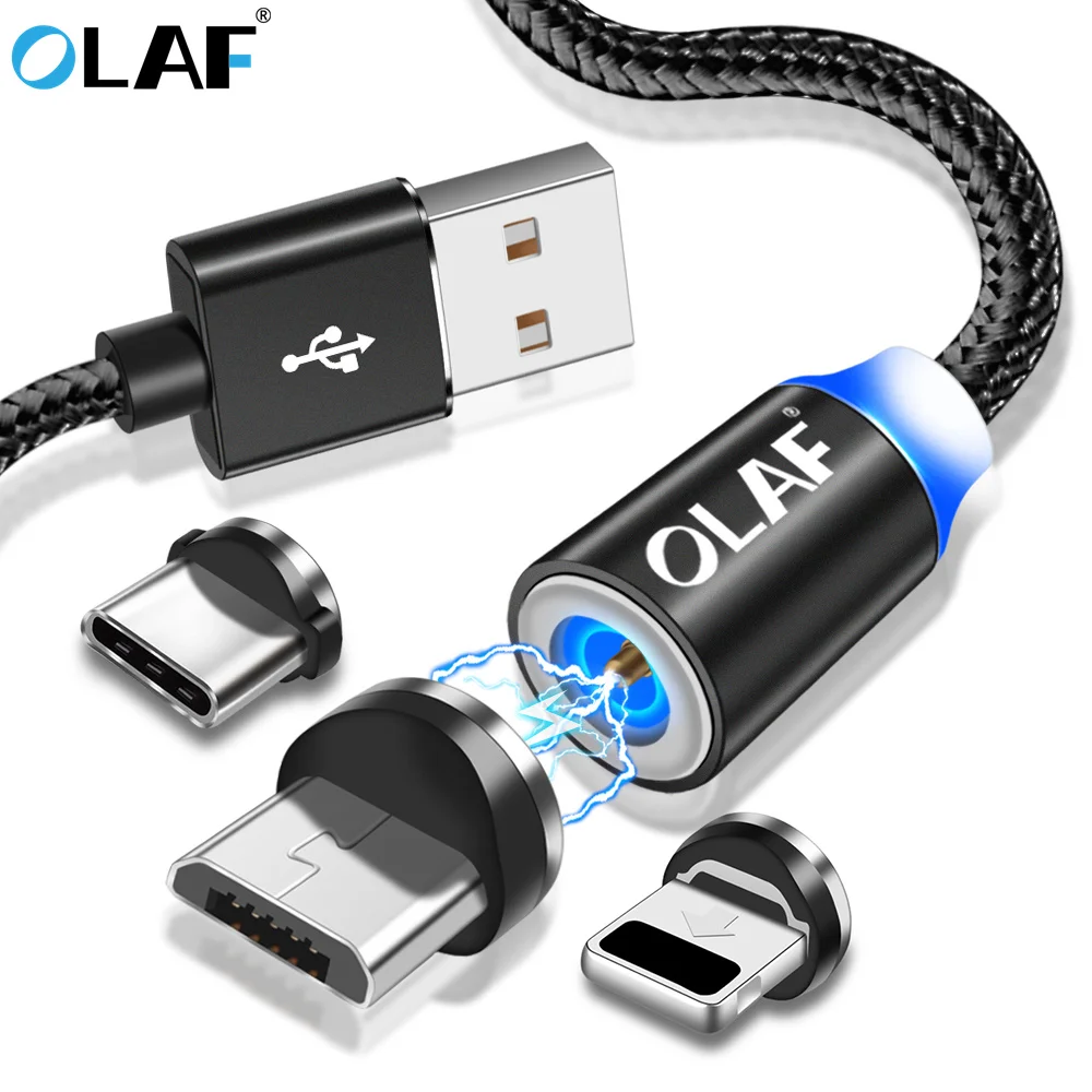 

OLAF 2M Magnetic Micro USB Type C Cable For Samsung S8 S9 Plus For Huawei Mate P20 pro LED lighting cable For Iphone X XR XS Max