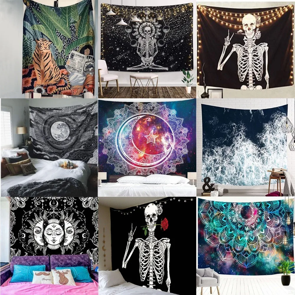 

Mandala Tapestry Wall Hanging Indian Psychedelic Tapestry Tarot Moon Skull Landscape Hippie Boho Dorm Tenture Tapiz Wall Carpet