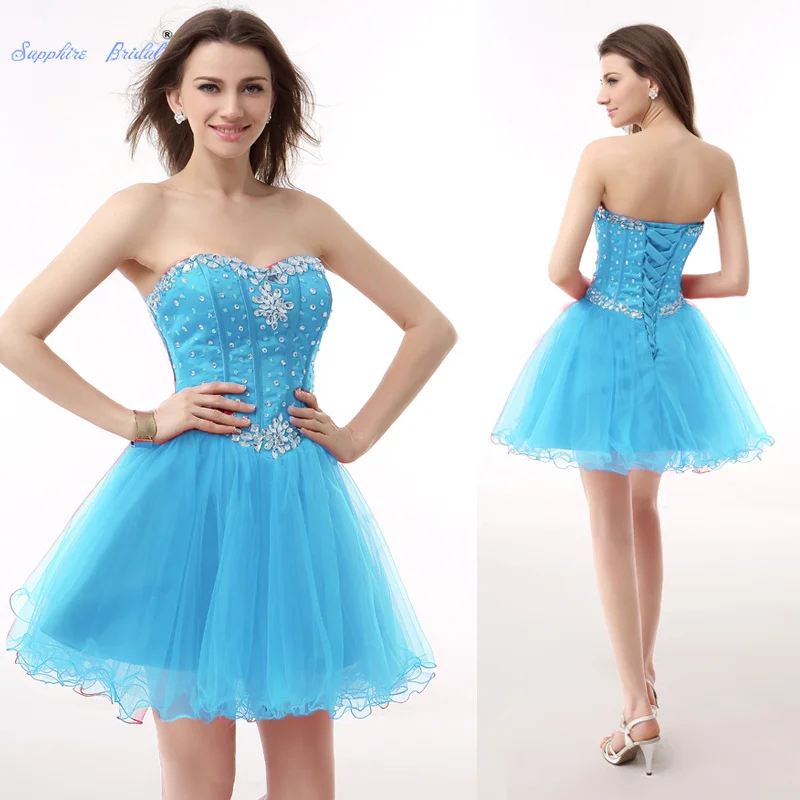 Сапфировое свадебное платье 2 в 1 Длинные вечерние платья Vestido De 15 Anos De BeadesTurquoise Quinceanera платье со съемной длинной юбкой - Цвет: only short dress