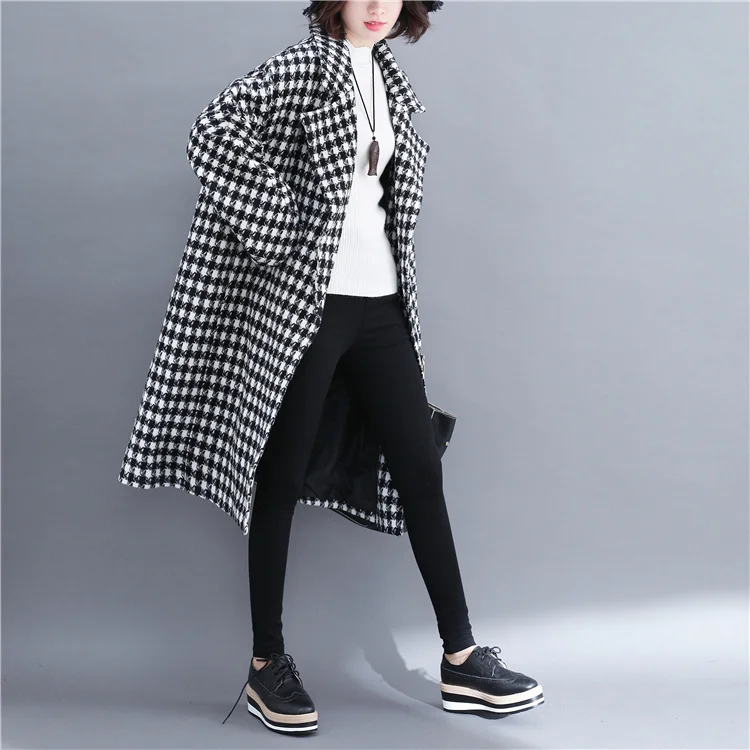 Women Winter Autumn Wool Coats Long Plaid Jackets Outwear Clothing Female Coats And Wool Jackets 2018 New Loose Overcoat CH788 (4)