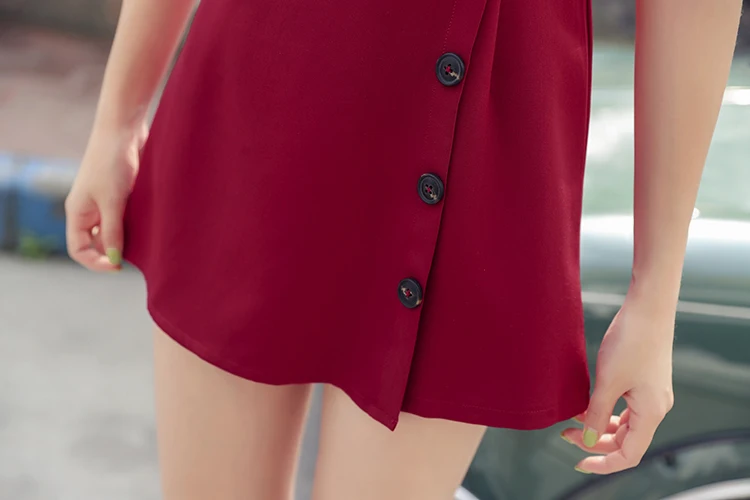 Новое поступление, Женская Однотонная юбка-шорты, комбинезон с коротким рукавом, Ретро стиль, элегантное красное вино, высокая талия, юбка, шорты, комбинезон,, S95503F