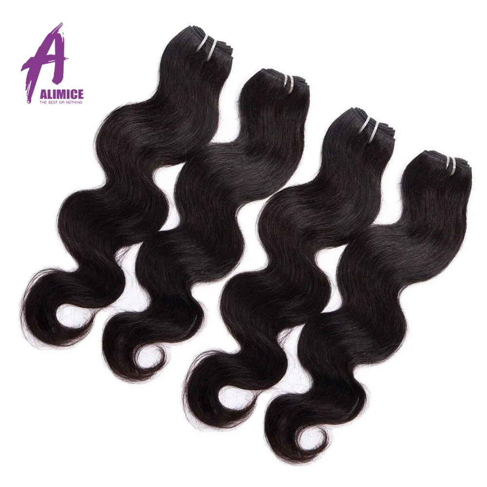 Alimice Brazilian Hair Body Wave 4Bundles With Closure Human Hair Bundles With Closure Human Hair Extensions 50gBundle 5PcsLot (1)