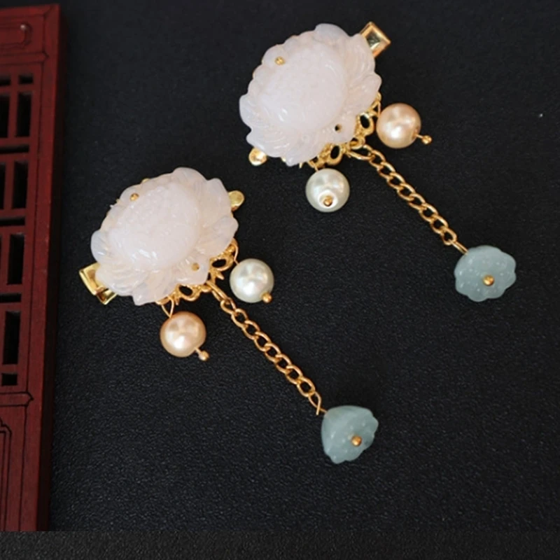 The lotus a pair Hanfu волосы длинные кисточки шины маленький и чистый и свежий цветок шпилька шаг волна cos Фея пыль шины - Цвет: The lotus a pair