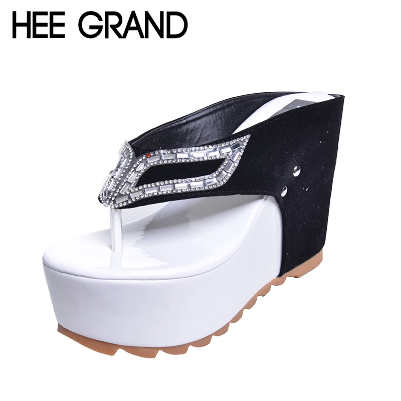 

HEE GRAND Brand Women Shoes Thick Bottom Platform Flip Flops Rhinestone Wedge Heel Patchwork Woman Summer Slippers XWZ1953