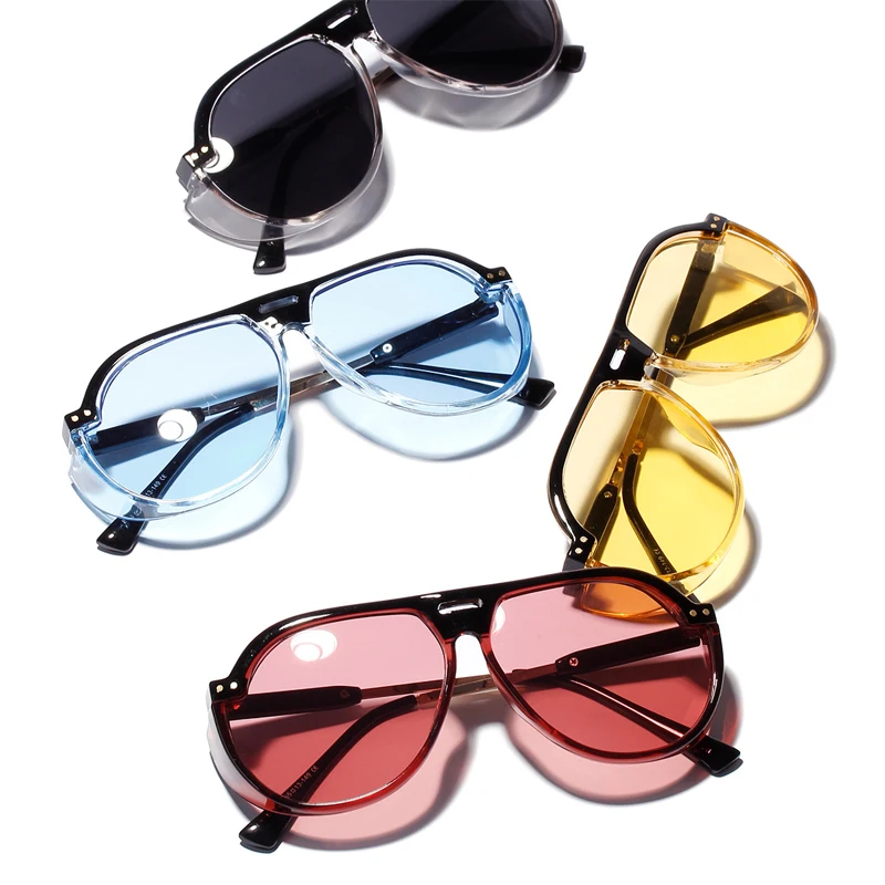 

AOZE2019 new Transparent color frog mirror female retro fashion big face big frame sunglasses male anti-UV unisex sunglasses
