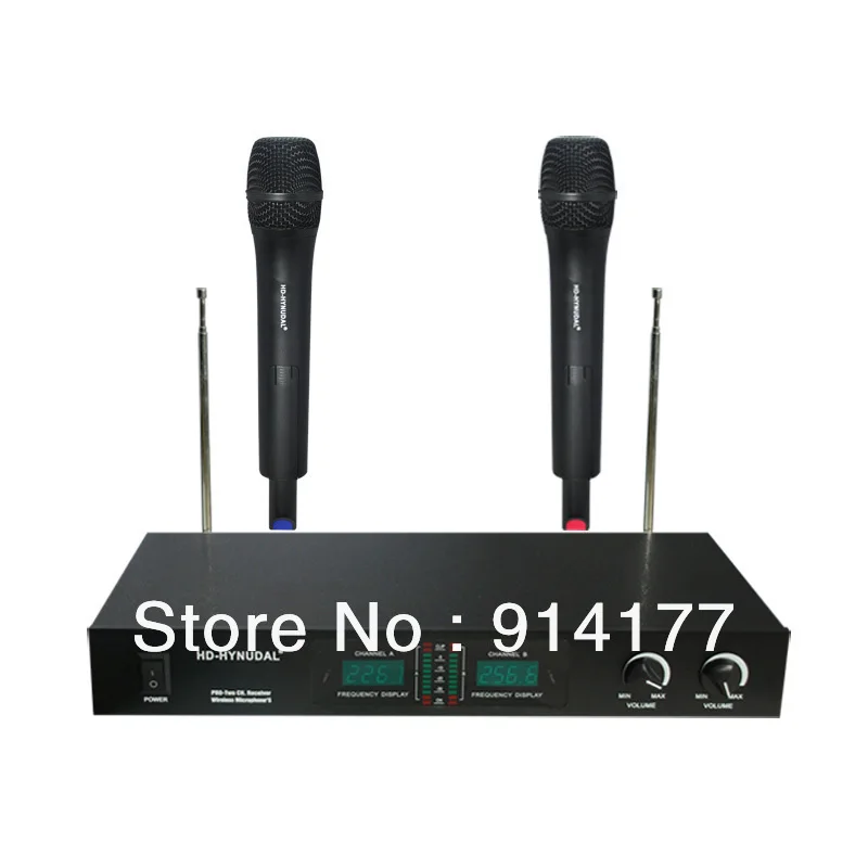 

Free shipping Dual Channel VHF Frequency 220.00-270.00MHz Wireless Microphone System,Wireless Hand held Microphone, High Quality
