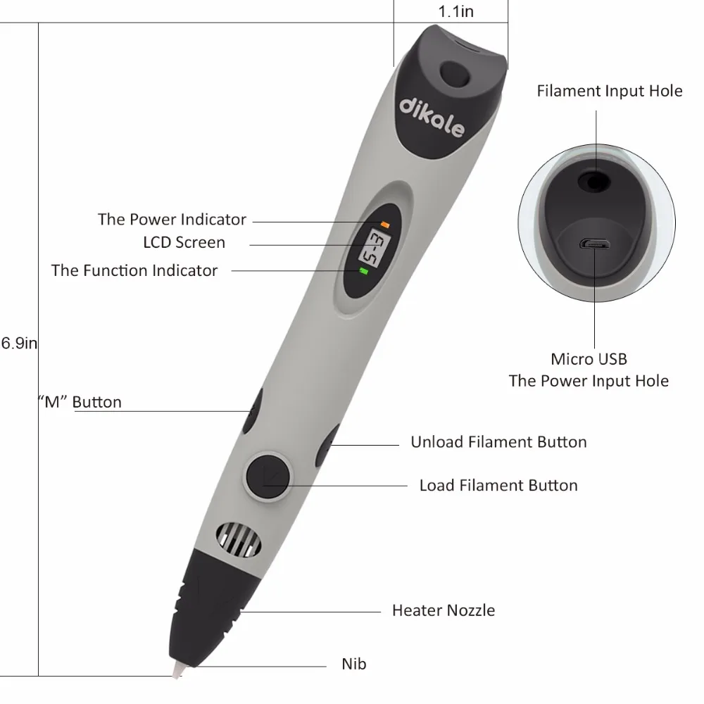 Dikale 3D печать Ручка для рисования USB зарядка Три D принтер карандаш бонусные трафареты нити электронная книга для детей и взрослых креативный подарок