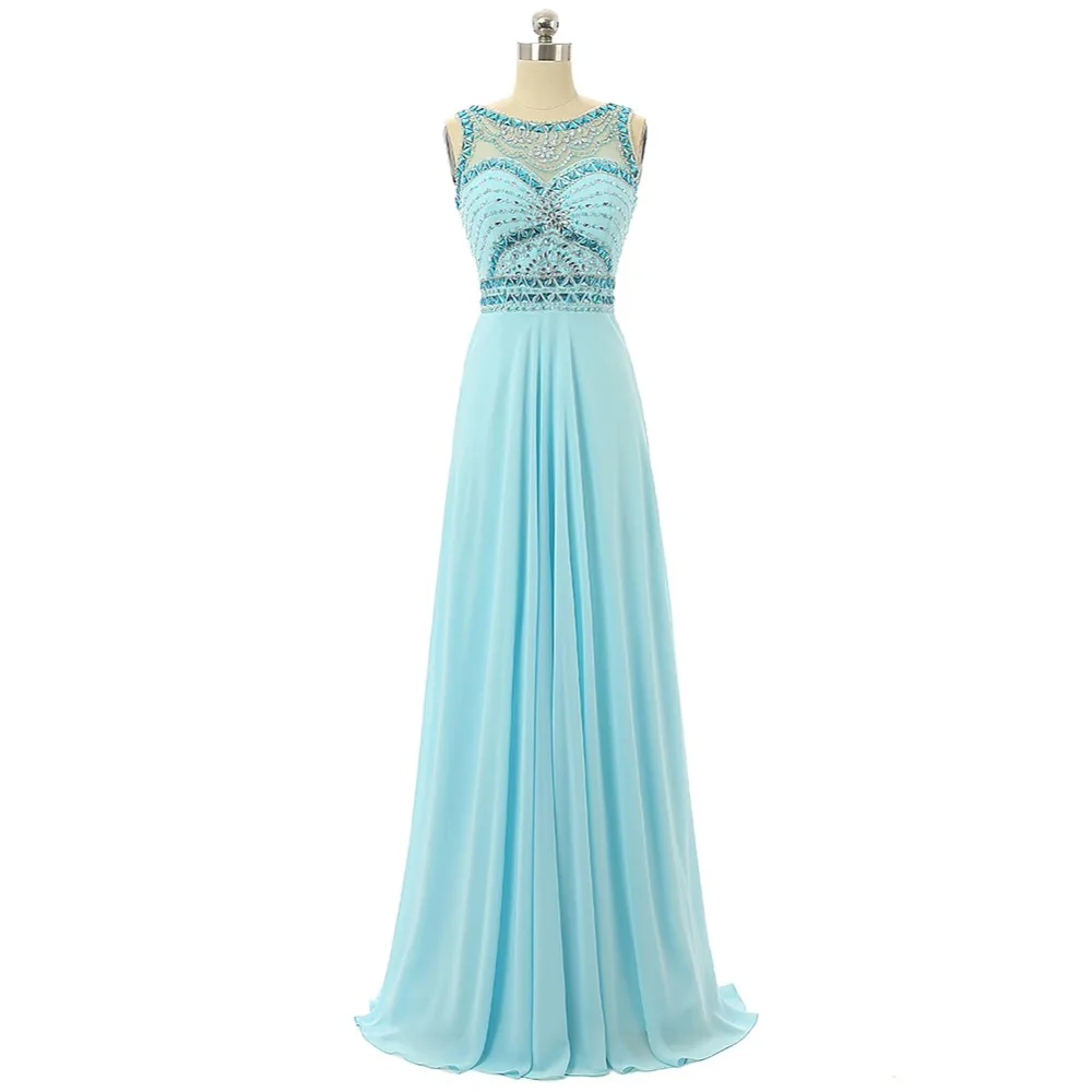 Изготовленное на заказ светло-голубой шифон горный хрусталь свадебное платье без спинки длинное 2019 торжественное вечернее платье 8 класс