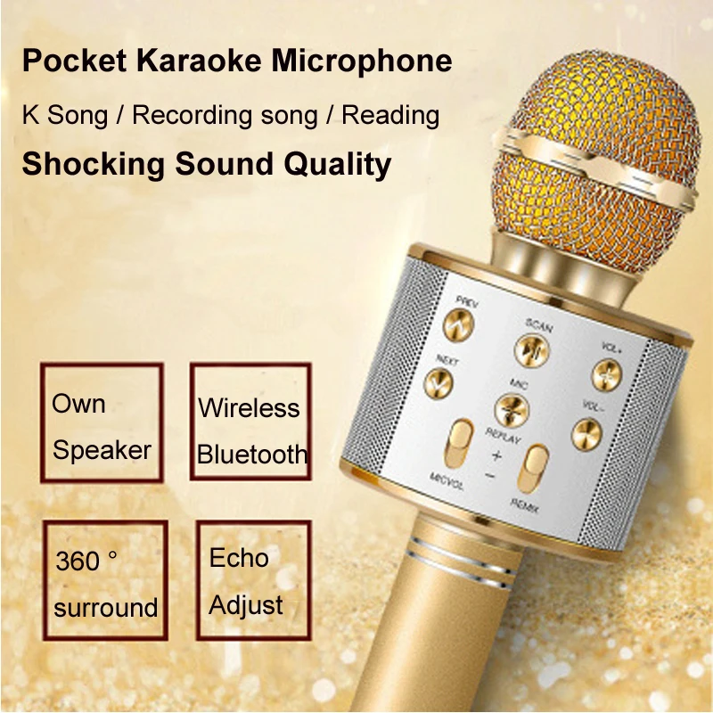 

Wireless Bluetooth microphone for stage conference ktv WS-858 Karaoke Microphones Speaker for singing recording