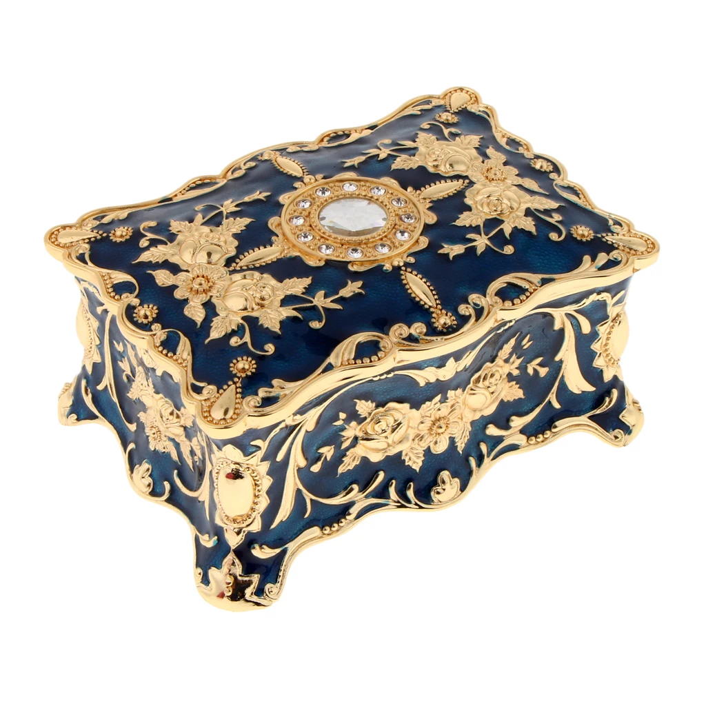 MagiDeal Retro Enamel Flower Sculpture Trinkets Chest Jewelry Box Organizer 18 x 12 x 8cm