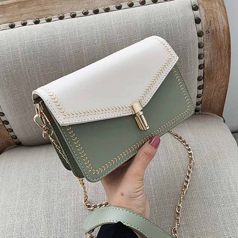 

2019 Mini Leather Crossbody Bags For Women Green Chain Shoulder Messenger Bag Lady Travel Purses and Handbags Cross Body Bag