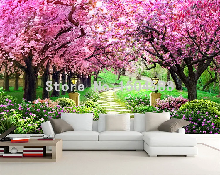 de cerejeira, caminho de jardim, cenário, mural