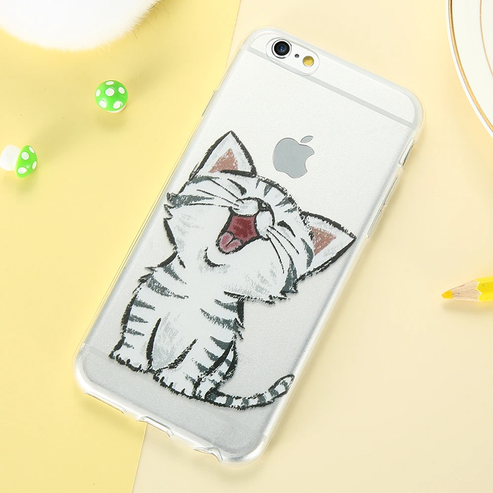 Kisscase Симпатичные узорчатые чехлы для iPhone 6S 6 7 8 Plus 5S 5 SE Обложка Clear Cartoon Cat TPU Phone Shell X