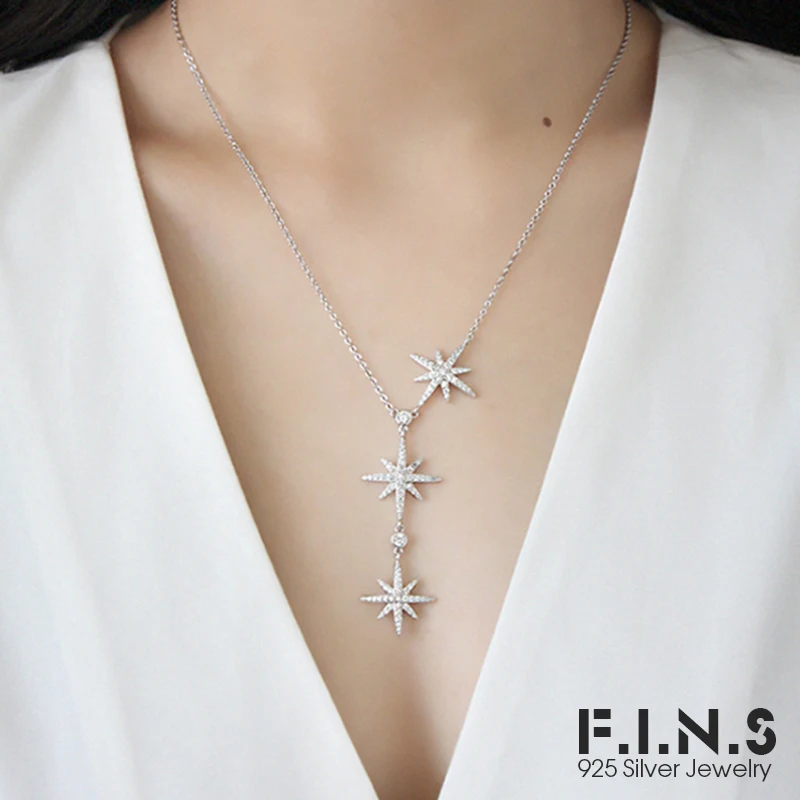 F.I.N.S 925 подвеска серебряная звезда ожерелье микро-цепочки из кубического циркония Регулируемые подвески для женщин корейский женский костюм