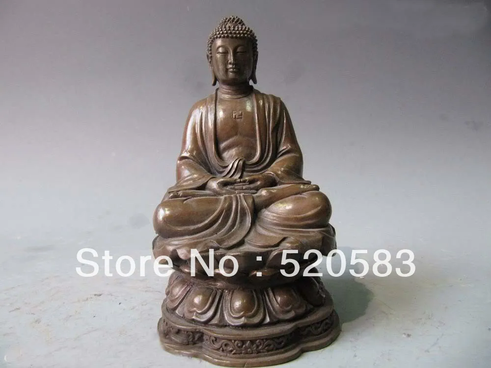 

7"Tibet Buddhism Pure Bronze Copper lotus Sit Tathagata Buddha Statue