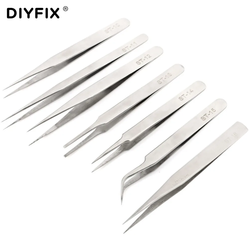 

DIYFIX Precision Electronic Tweezers Pressing Type Stainless Steel Anti-static Soldering Assist Repair Picking Mounting Tools